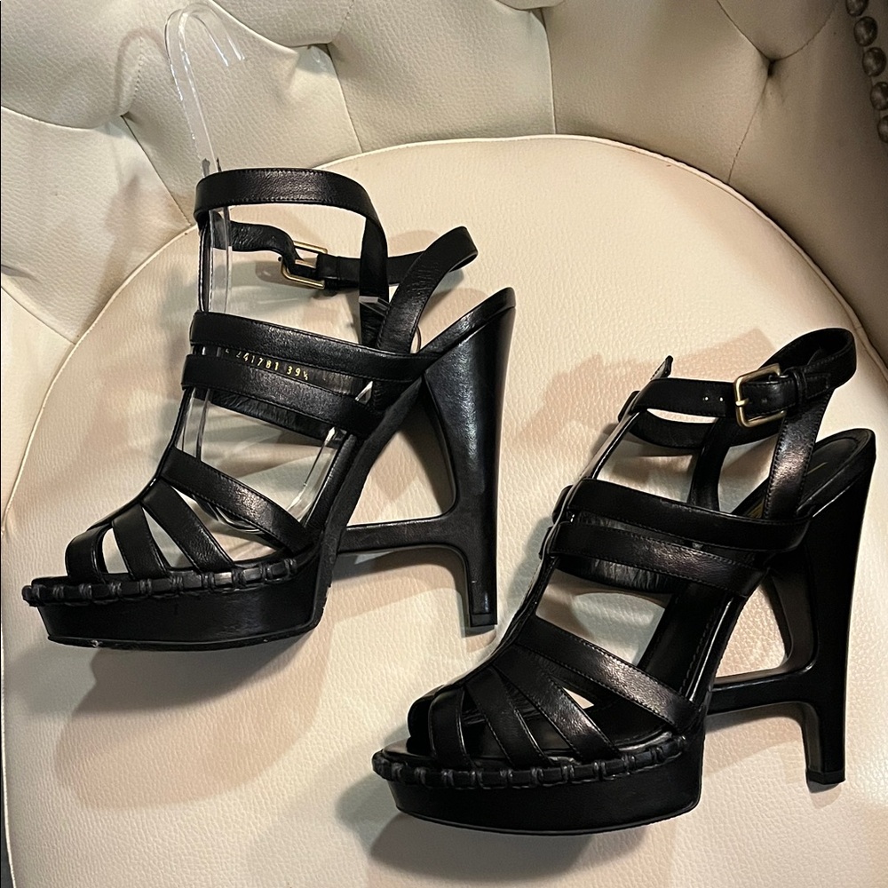YSL Yves Saint Laurent Black Multi-Strap 105 Heel Sandals Essentiel 8.5 EU 39.5